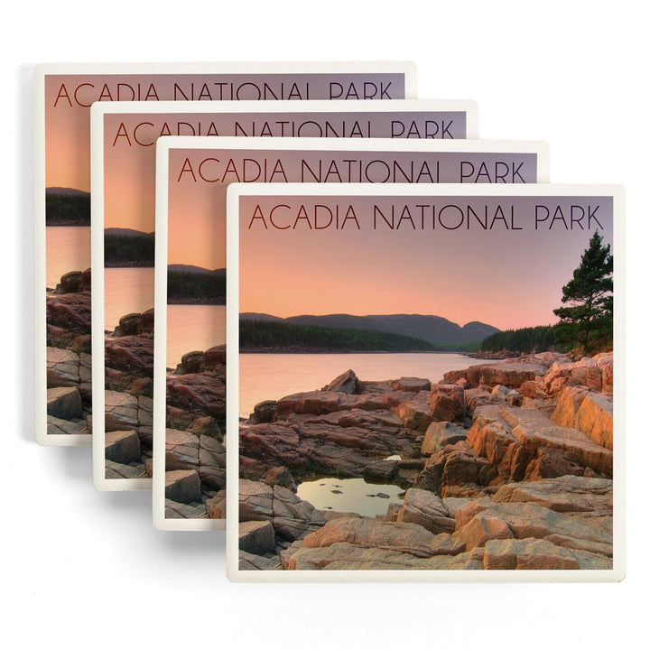 Acadia National Park, Maine, Rocks and Water, Lantern Press Photography, Coaster Set Coasters Lantern Press 