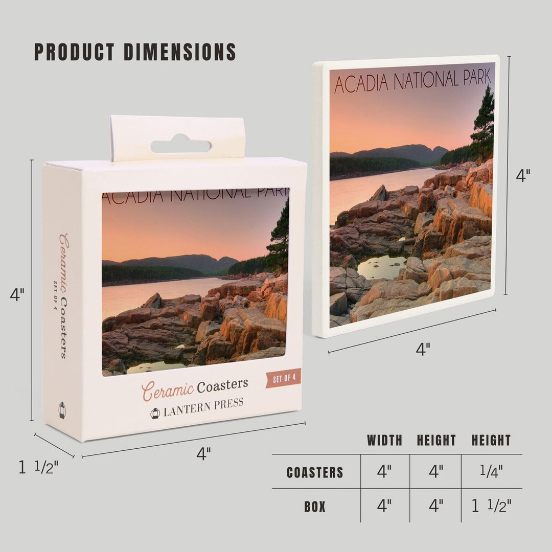 Acadia National Park, Maine, Rocks and Water, Lantern Press Photography, Coaster Set Coasters Lantern Press 