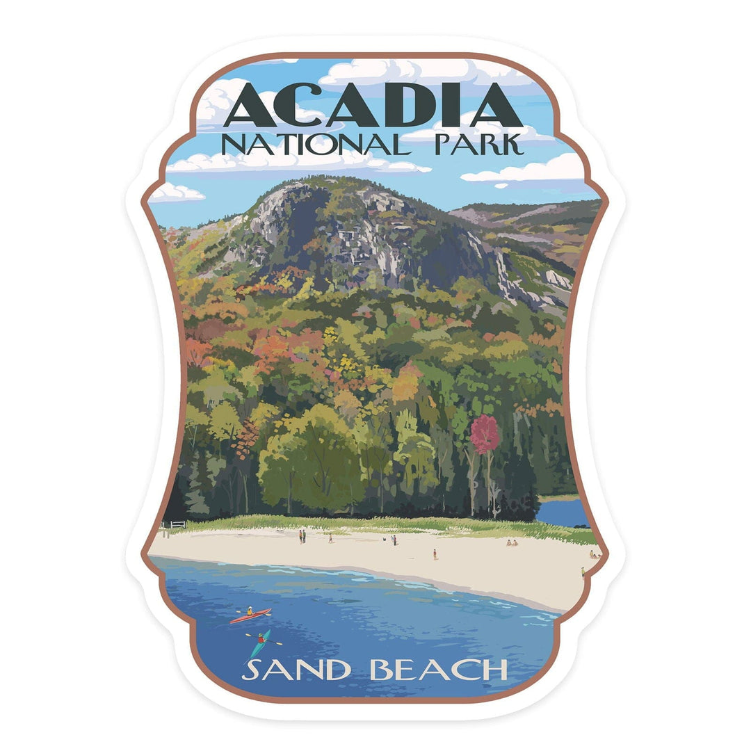 Acadia National Park, Maine, Sand Beach, Contour, Vinyl Sticker Sticker Lantern Press 