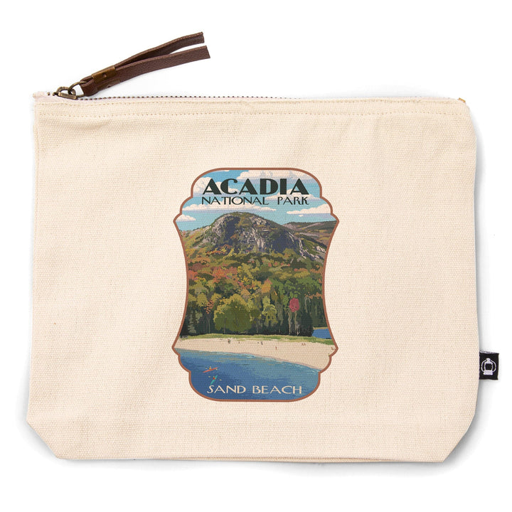 Acadia National Park, Maine, Sand Beach,, Organic Cotton Zipper Pouch, Go Bag Go Bag Lantern Press 