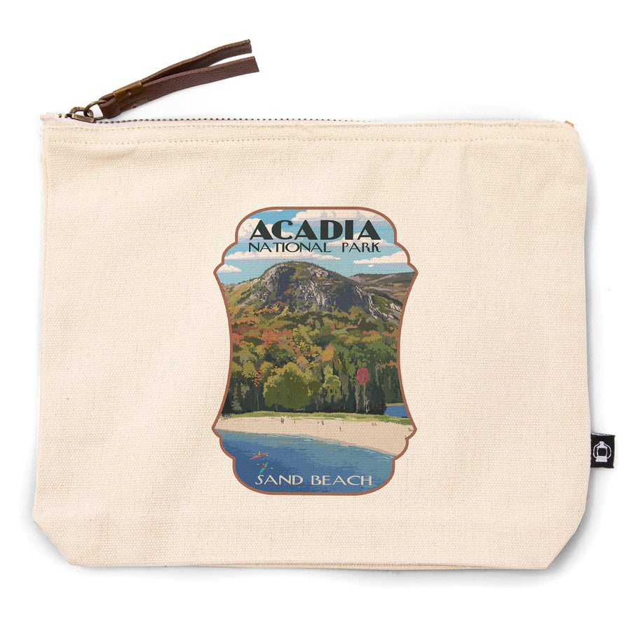 Acadia National Park, Maine, Sand Beach,, Organic Cotton Zipper Pouch, Go Bag Go Bag Lantern Press 