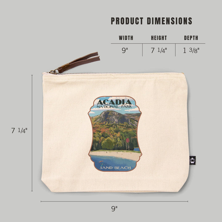 Acadia National Park, Maine, Sand Beach,, Organic Cotton Zipper Pouch, Go Bag Go Bag Lantern Press 