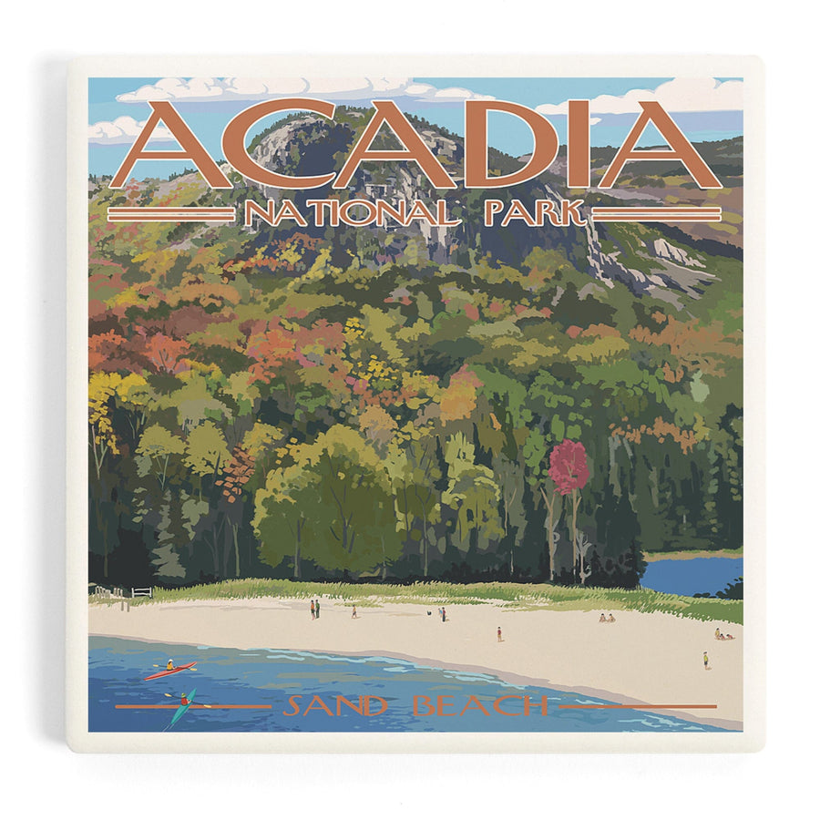 Acadia National Park, Maine, Sand Beach Scene, Coasters Coasters Lantern Press 