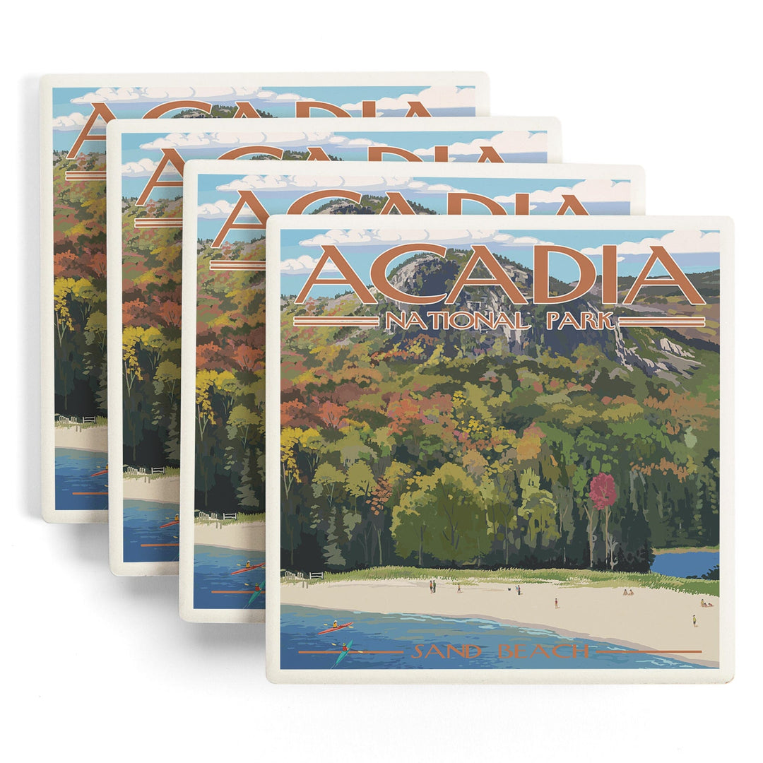 Acadia National Park, Maine, Sand Beach Scene, Coasters Coasters Lantern Press 