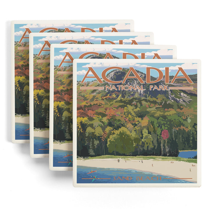 Acadia National Park, Maine, Sand Beach Scene, Coasters Coasters Lantern Press 