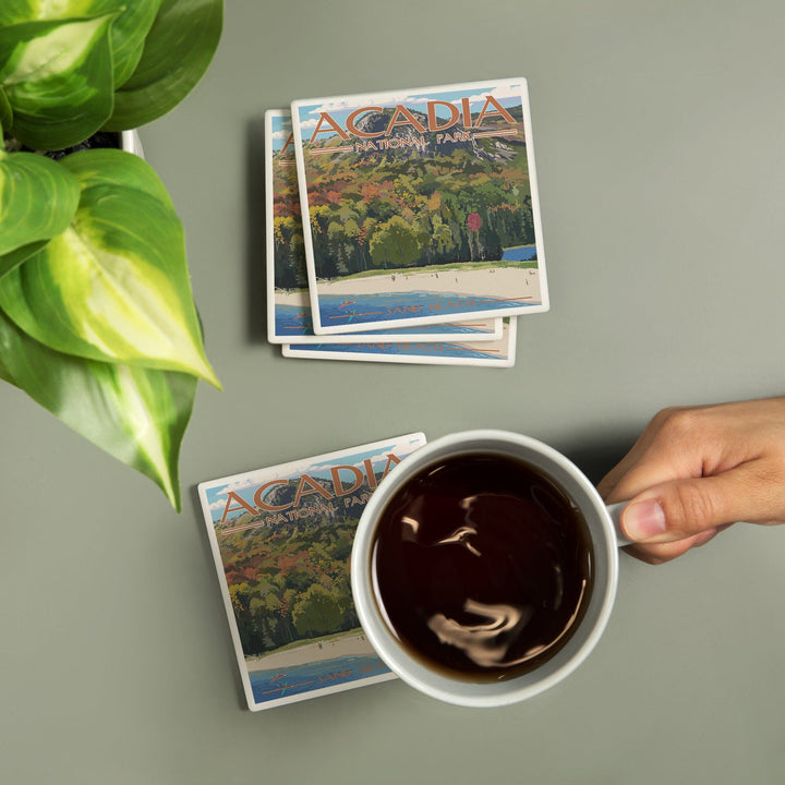Acadia National Park, Maine, Sand Beach Scene, Coasters Coasters Lantern Press 