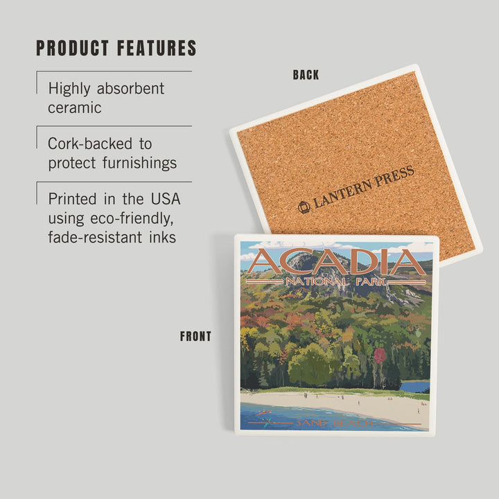 Acadia National Park, Maine, Sand Beach Scene, Coasters Coasters Lantern Press 