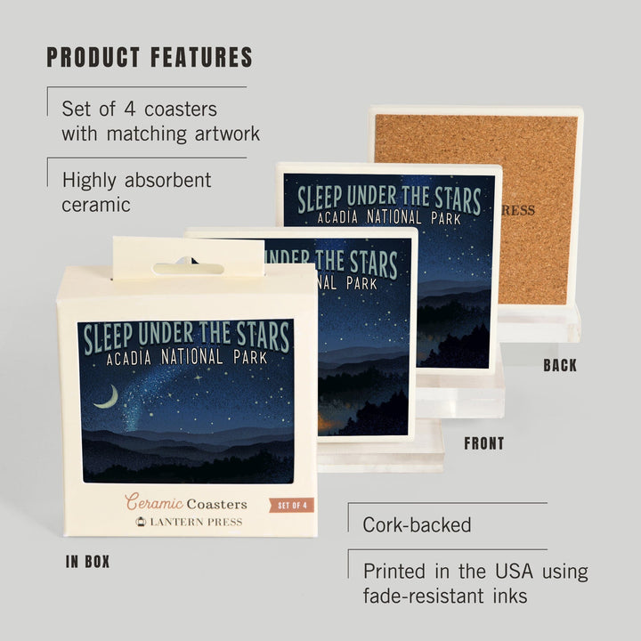 Acadia National Park, Maine, Sleep Under Stars, Coasters Coasters Lantern Press 