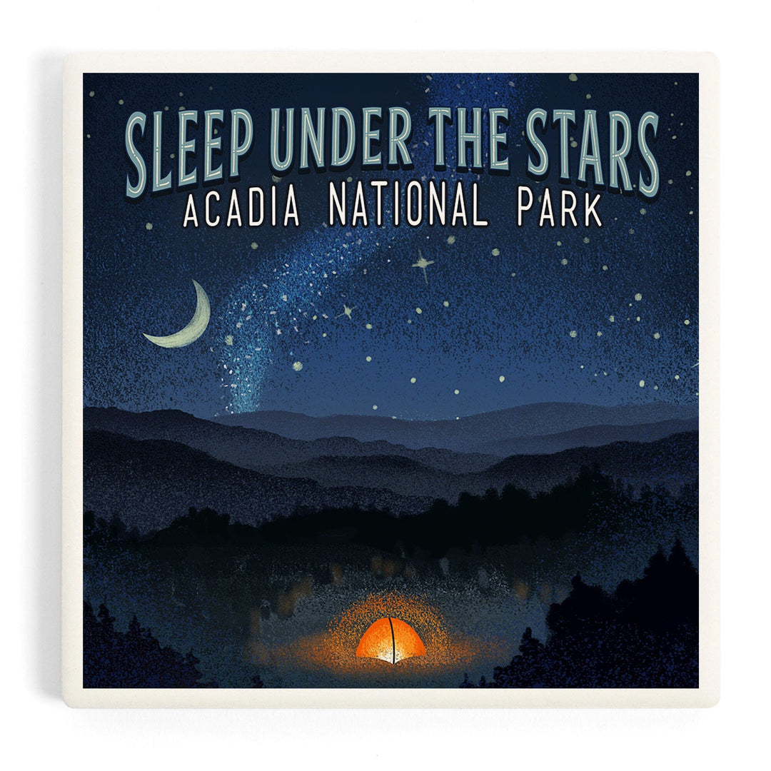 Acadia National Park, Maine, Sleep Under Stars, Coasters Coasters Lantern Press Coaster 