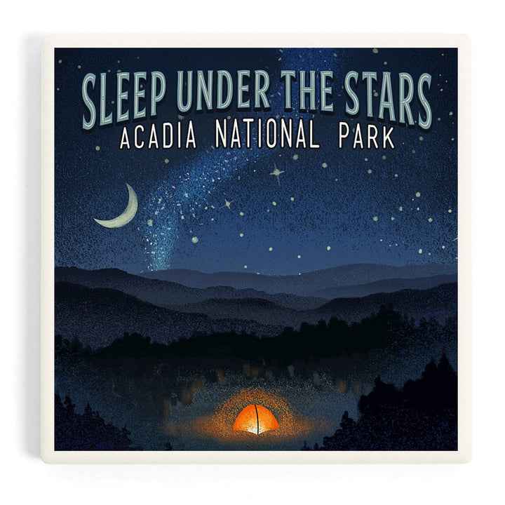 Acadia National Park, Maine, Sleep Under Stars, Coasters Coasters Lantern Press Coaster 