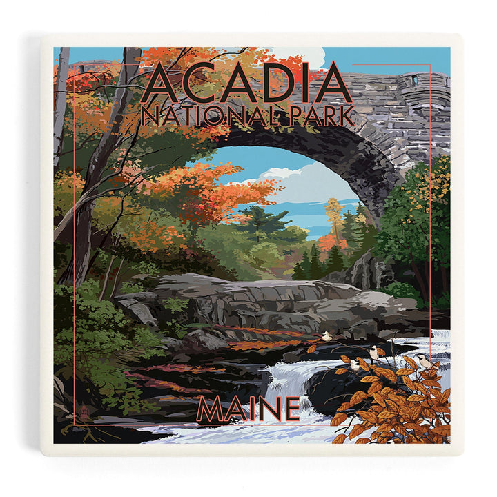 Acadia National Park, Maine, Stone Bridge, Coasters Coasters Lantern Press Coaster 