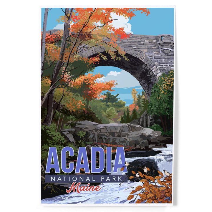 Acadia National Park, Maine, Stone Bridge Illustration, Art & Giclee Prints Art Lantern Press 12 x 18 Art Print 
