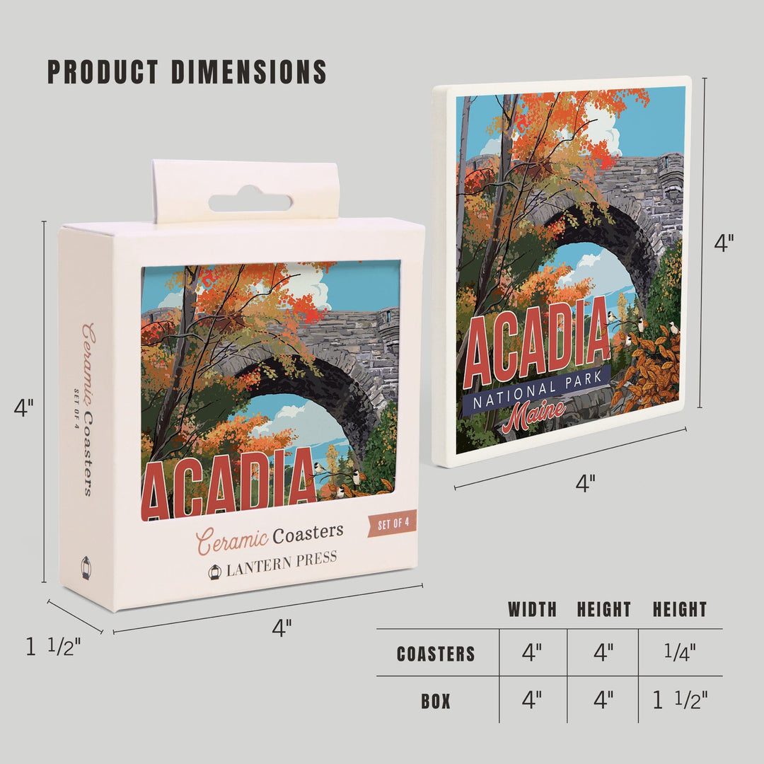 Acadia National Park, Maine, Stone Bridge Illustration, Coasters Coasters Lantern Press 