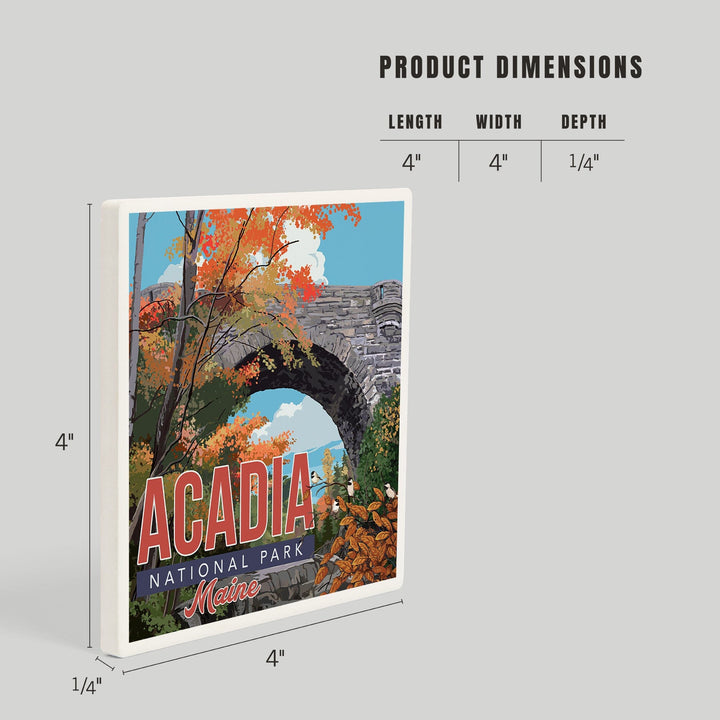 Acadia National Park, Maine, Stone Bridge Illustration, Coasters Coasters Lantern Press 