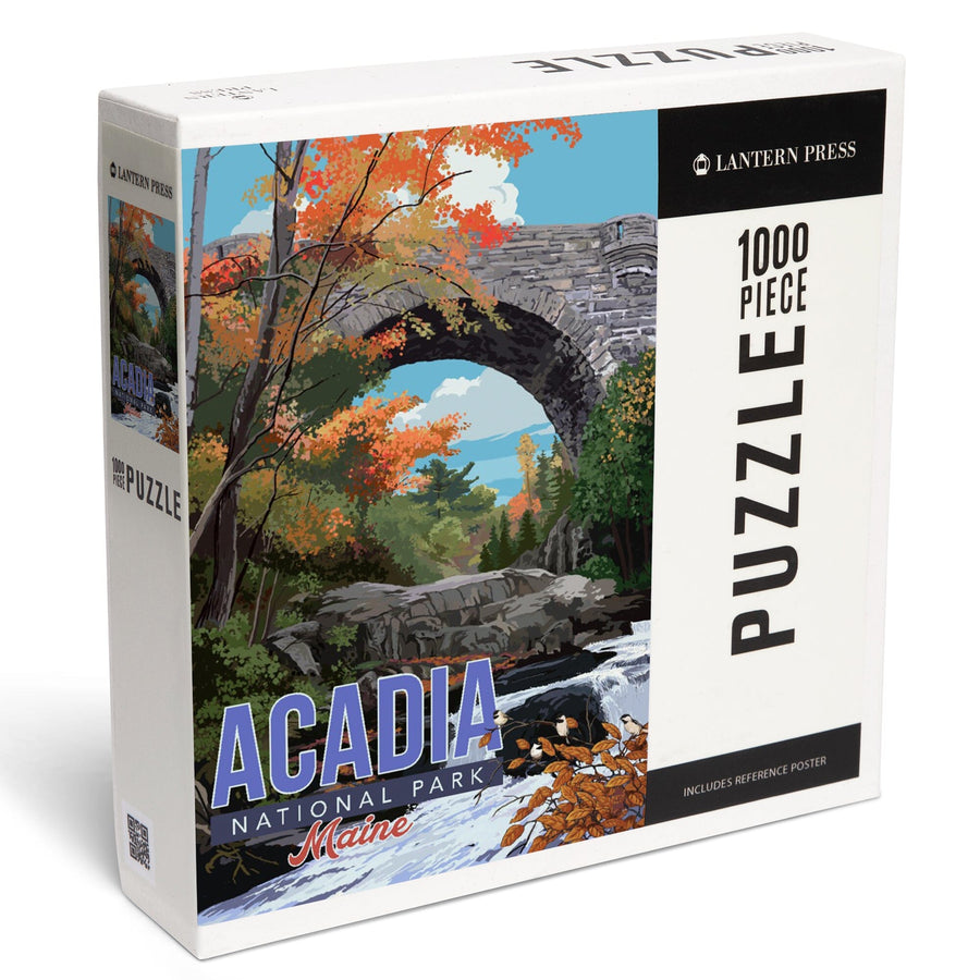 Acadia National Park, Maine, Stone Bridge Illustration, Jigsaw Puzzle Puzzle Lantern Press 
