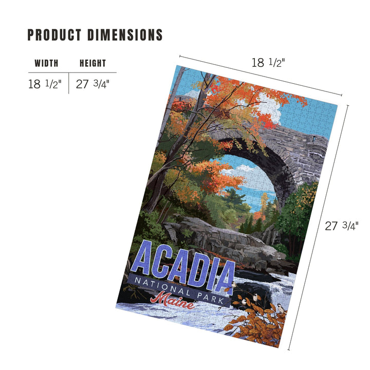 Acadia National Park, Maine, Stone Bridge Illustration, Jigsaw Puzzle Puzzle Lantern Press 
