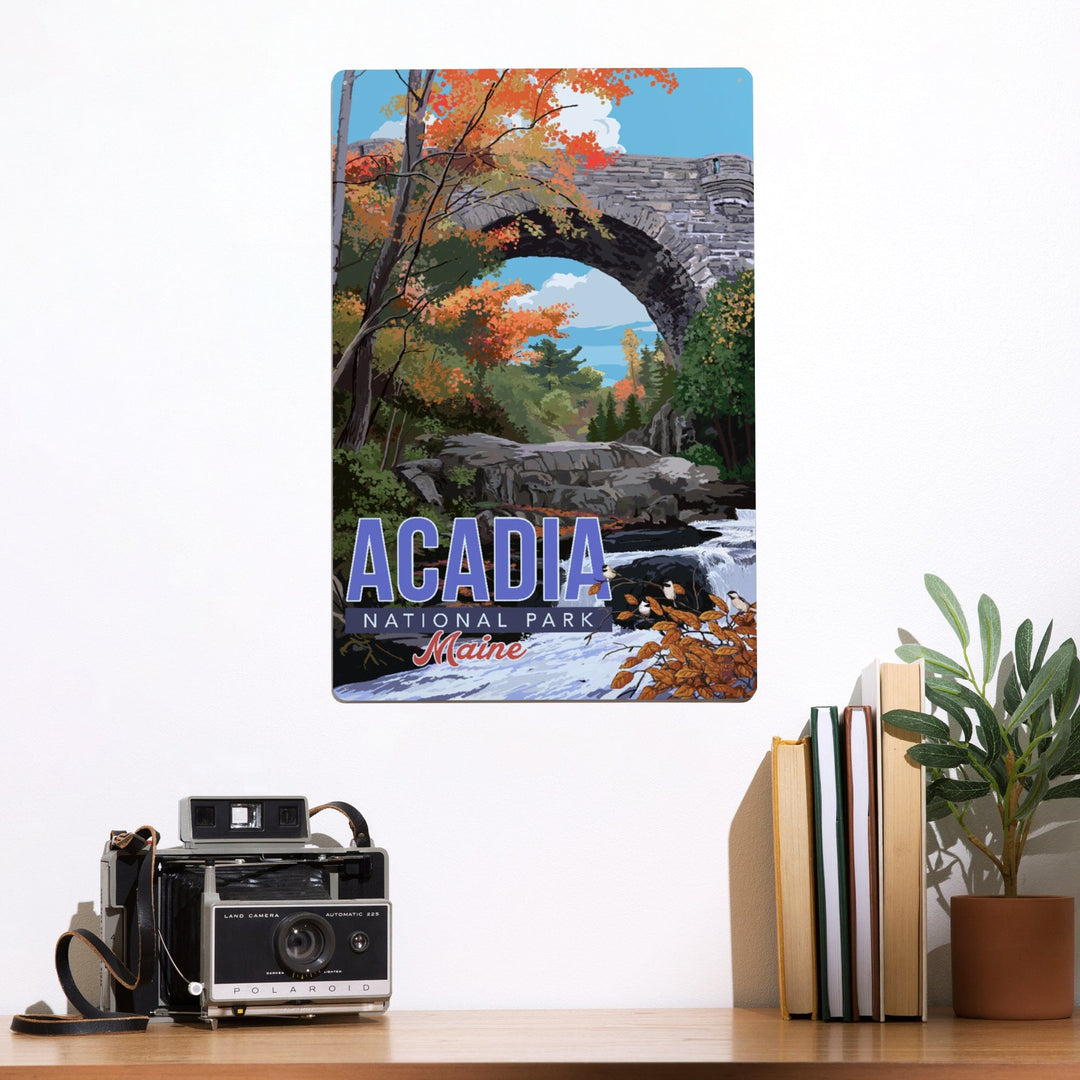 Acadia National Park, Maine, Stone Bridge Illustration, Metal Signs Metal Lantern Press 