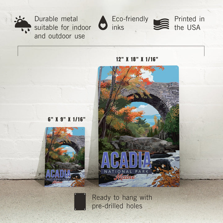 Acadia National Park, Maine, Stone Bridge Illustration, Metal Signs Metal Lantern Press 