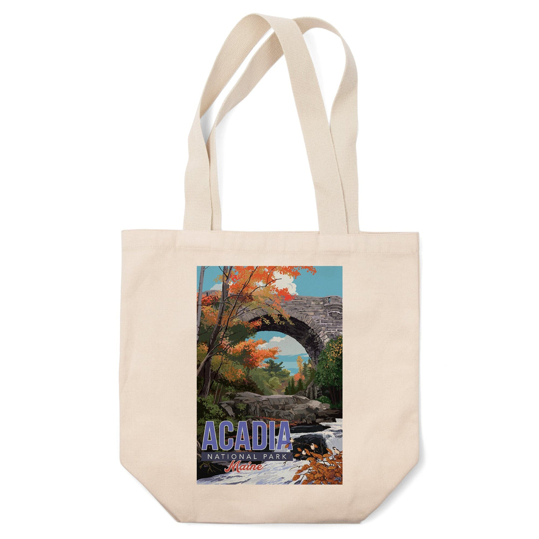 Acadia National Park, Maine, Stone Bridge Illustration, Tote Bag Totes Lantern Press 