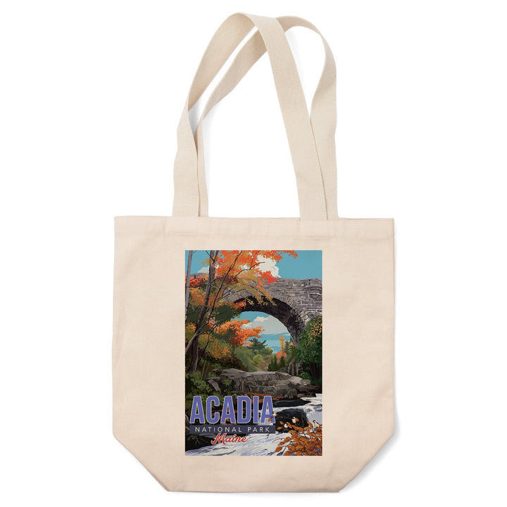 Acadia National Park, Maine, Stone Bridge Illustration, Tote Bag Totes Lantern Press 
