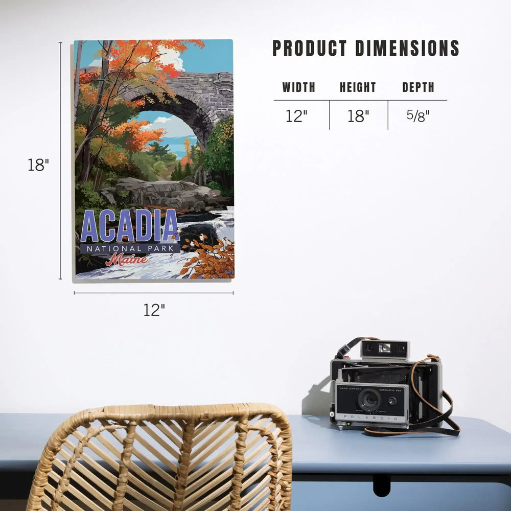 Acadia National Park, Maine, Stone Bridge Illustration, Wood Signs and Postcards Wood Lantern Press 