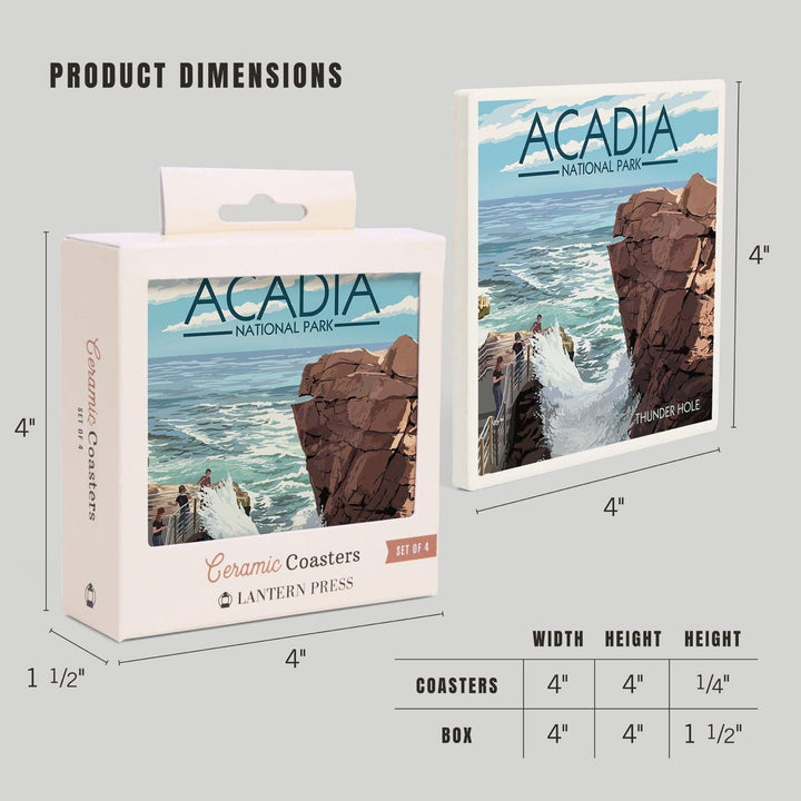 Acadia National Park, Maine, Thunder Hole Day, Lantern Press Artwork, Coaster Set Coasters Lantern Press 