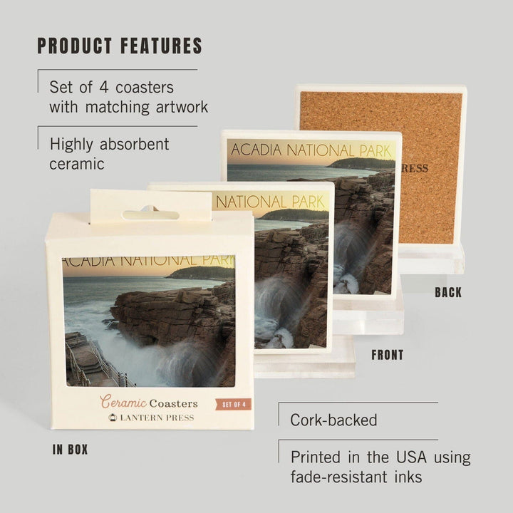 Acadia National Park, Maine, Thunder Hole, Lantern Press Photography, Coaster Set Coasters Lantern Press 