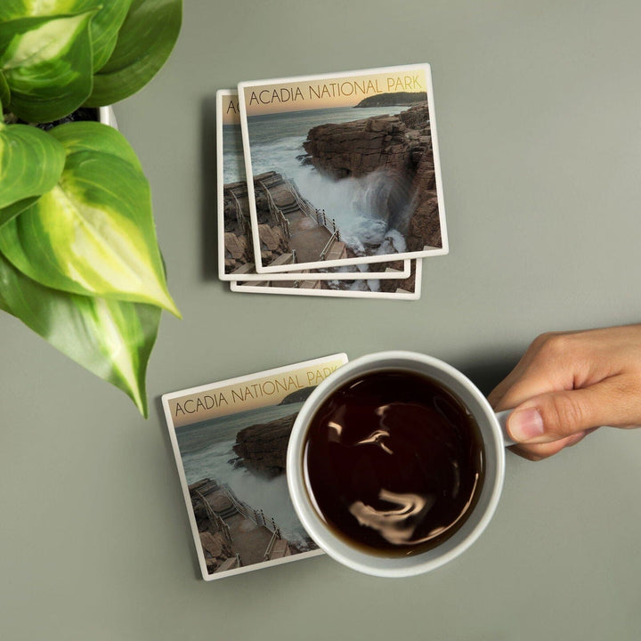 Acadia National Park, Maine, Thunder Hole, Lantern Press Photography, Coaster Set Coasters Lantern Press 