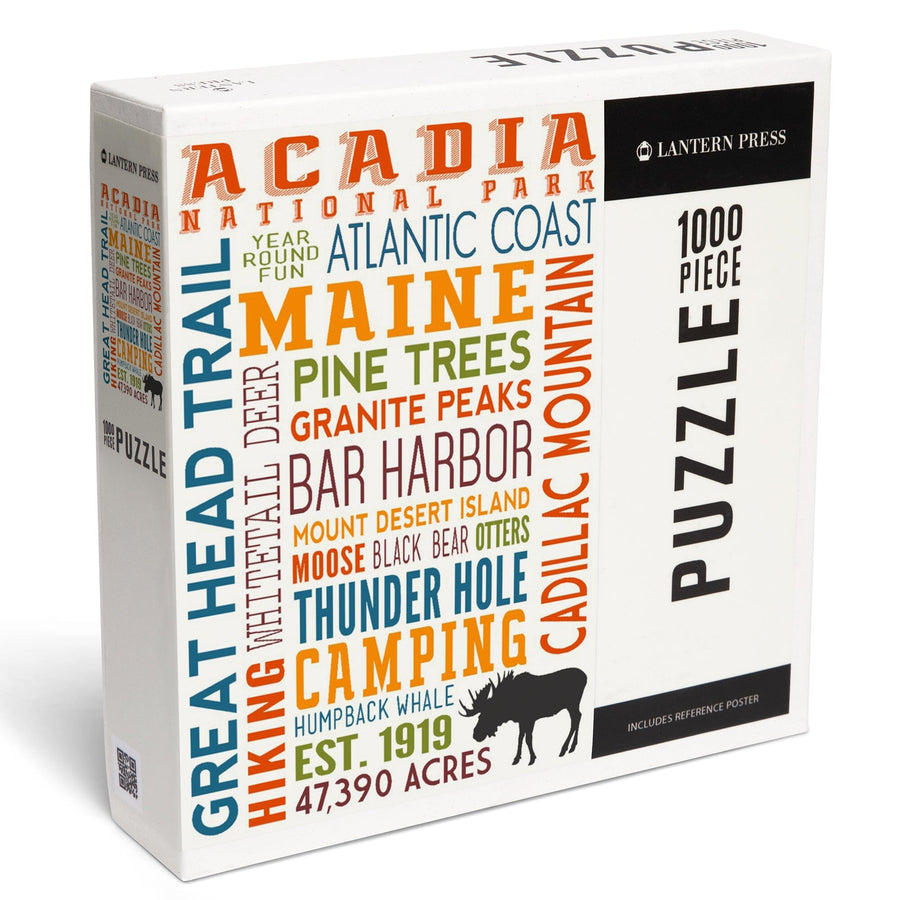 Acadia National Park, Maine, Typography, Jigsaw Puzzle Puzzle Lantern Press 