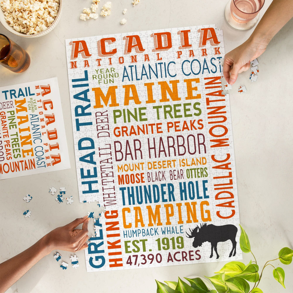 Acadia National Park, Maine, Typography, Jigsaw Puzzle Puzzle Lantern Press 