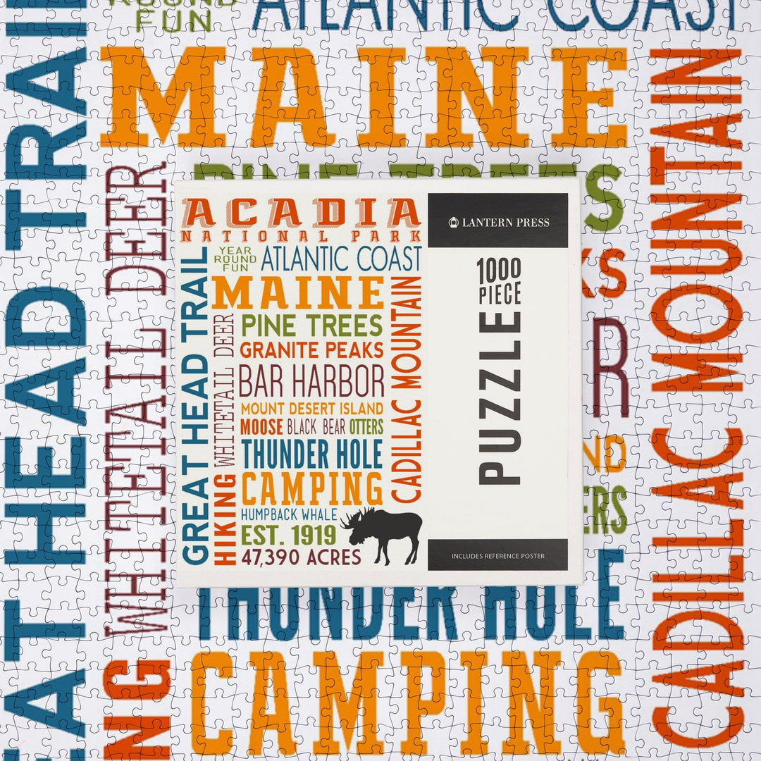 Acadia National Park, Maine, Typography, Jigsaw Puzzle Puzzle Lantern Press 