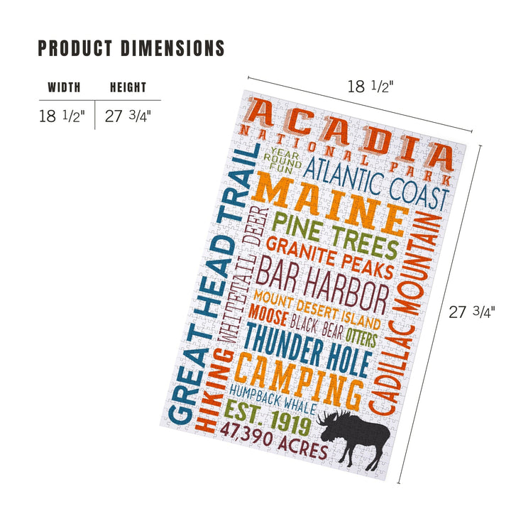 Acadia National Park, Maine, Typography, Jigsaw Puzzle Puzzle Lantern Press 