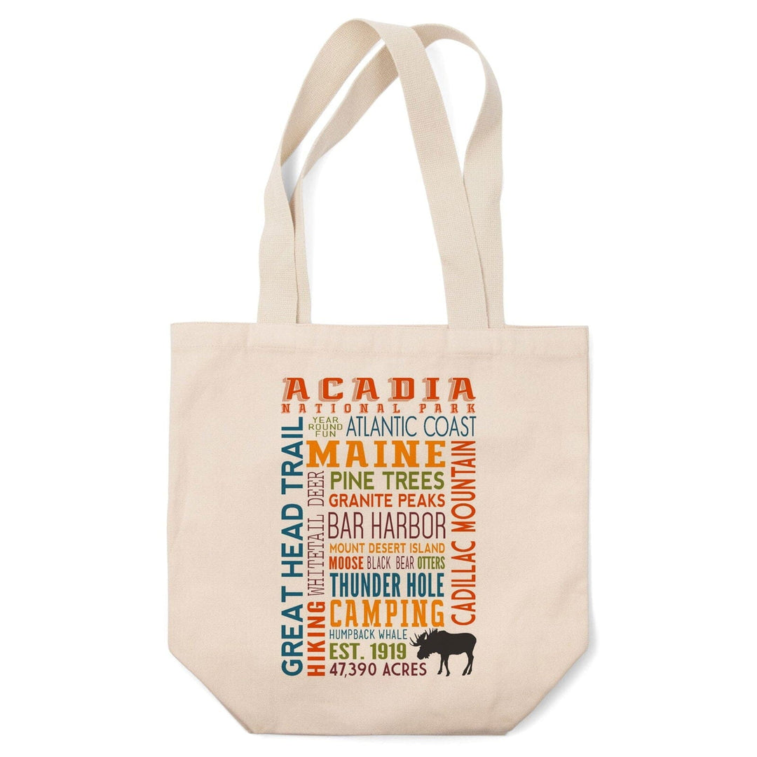 Acadia National Park, Maine, Typography, Lantern Press Artwork, Tote Bag Totes Lantern Press 