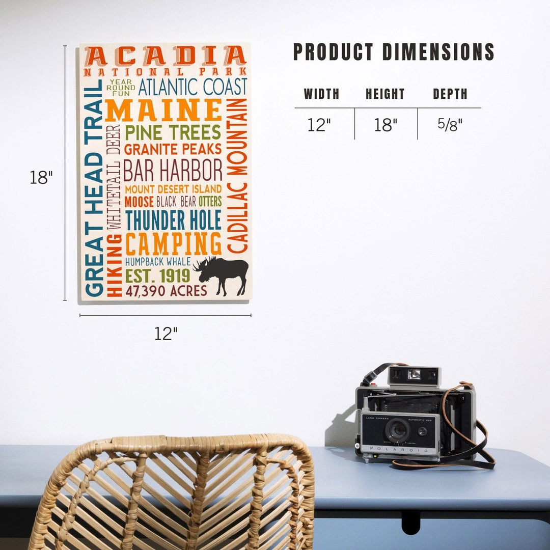 Acadia National Park, Maine, Typography, Lantern Press Artwork, Wood Signs and Postcards Wood Lantern Press 