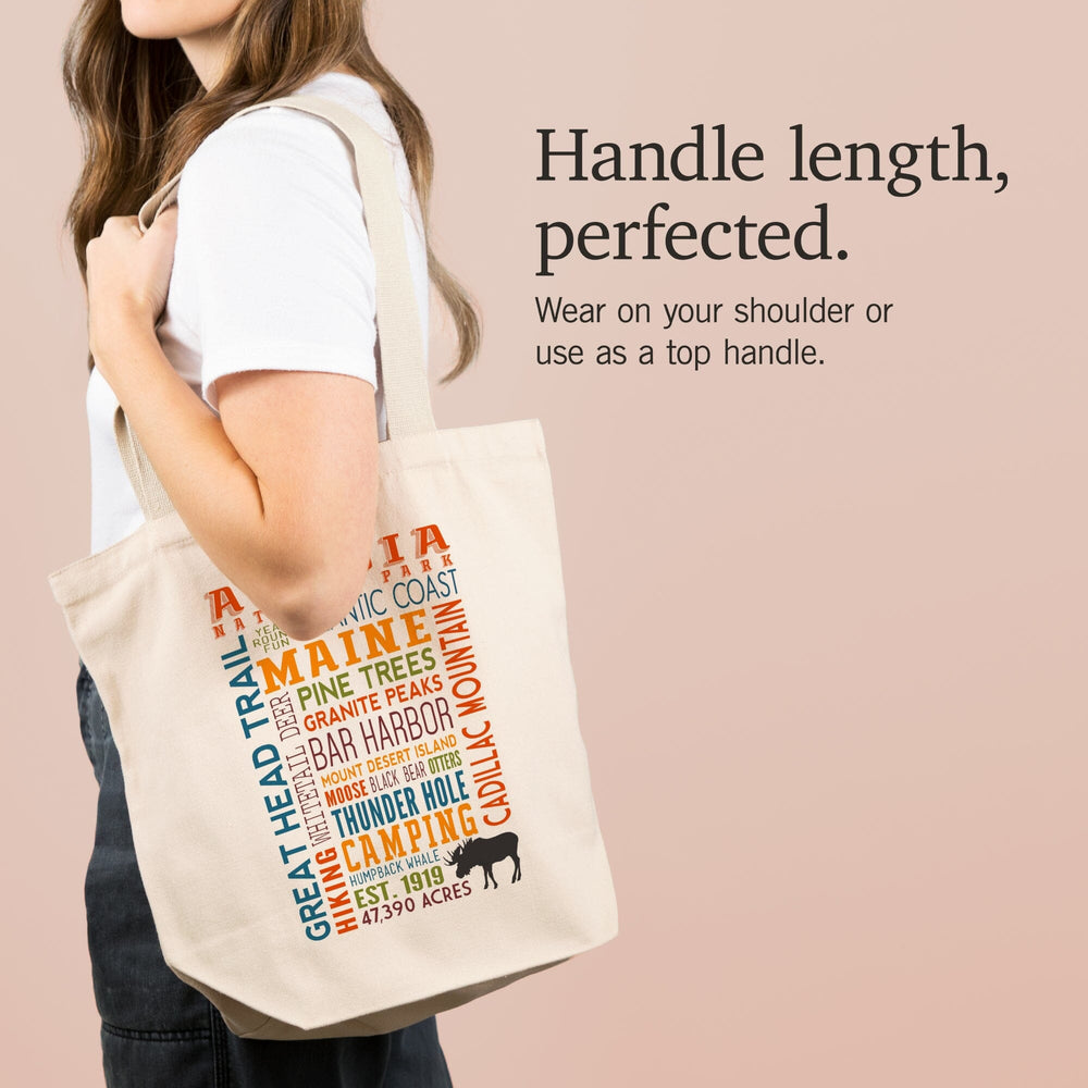 Acadia National Park, Maine, Typography, Tote Bag Totes Lantern Press 