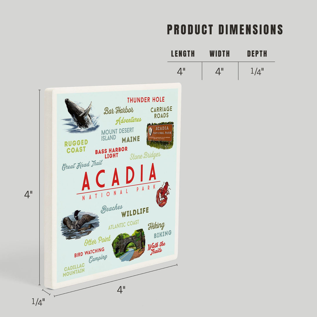 Acadia National Park, Maine, Typogrphy and Icons, Coasters Coasters Lantern Press 