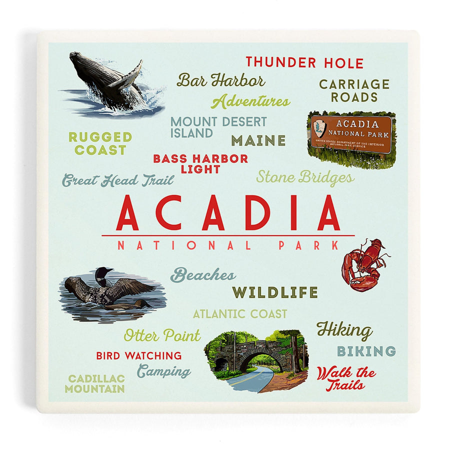 Acadia National Park, Maine, Typogrphy and Icons, Coasters Coasters Lantern Press 