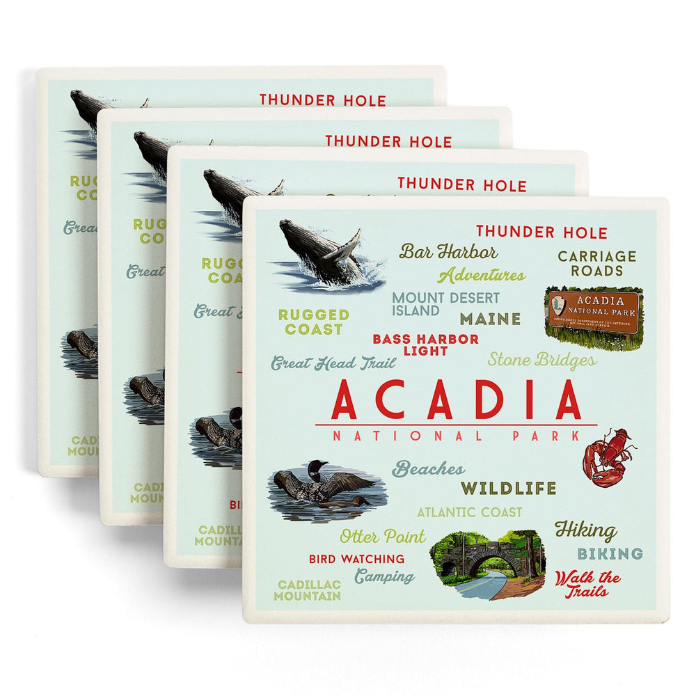Acadia National Park, Maine, Typogrphy and Icons, Coasters Coasters Lantern Press 