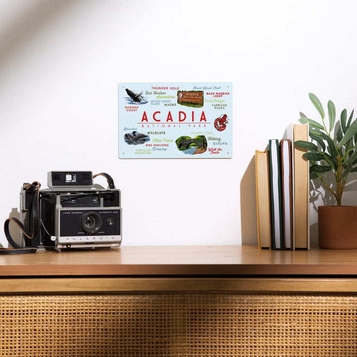 Acadia National Park, Maine, Typogrphy and Icons, Metal Signs Metal Lantern Press 