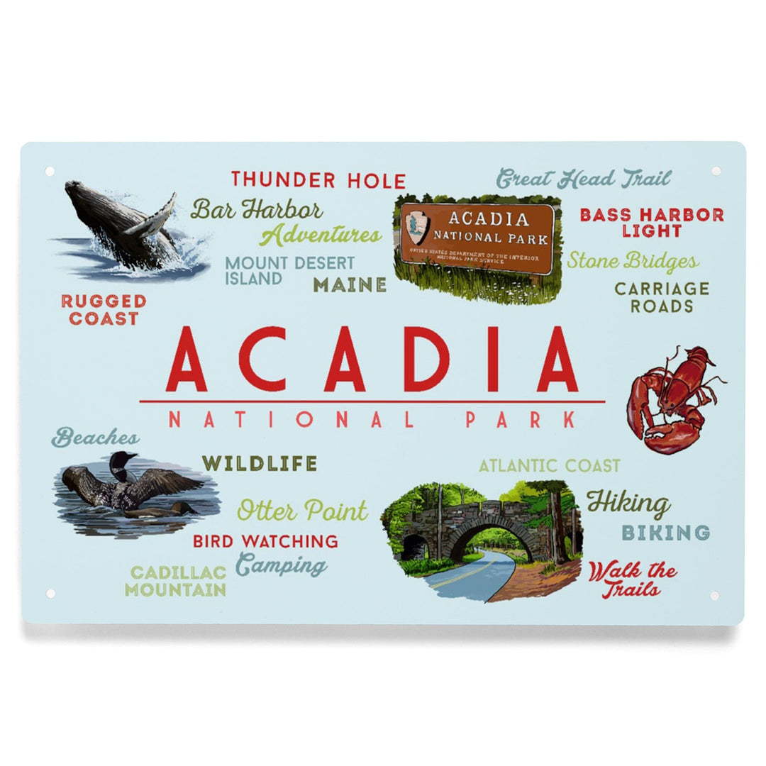 Acadia National Park, Maine, Typogrphy and Icons, Metal Signs Metal Lantern Press 
