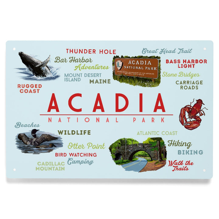 Acadia National Park, Maine, Typogrphy and Icons, Metal Signs Metal Lantern Press 