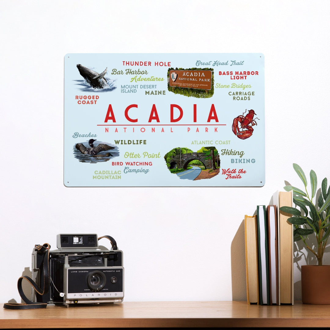 Acadia National Park, Maine, Typogrphy and Icons, Metal Signs Metal Lantern Press 