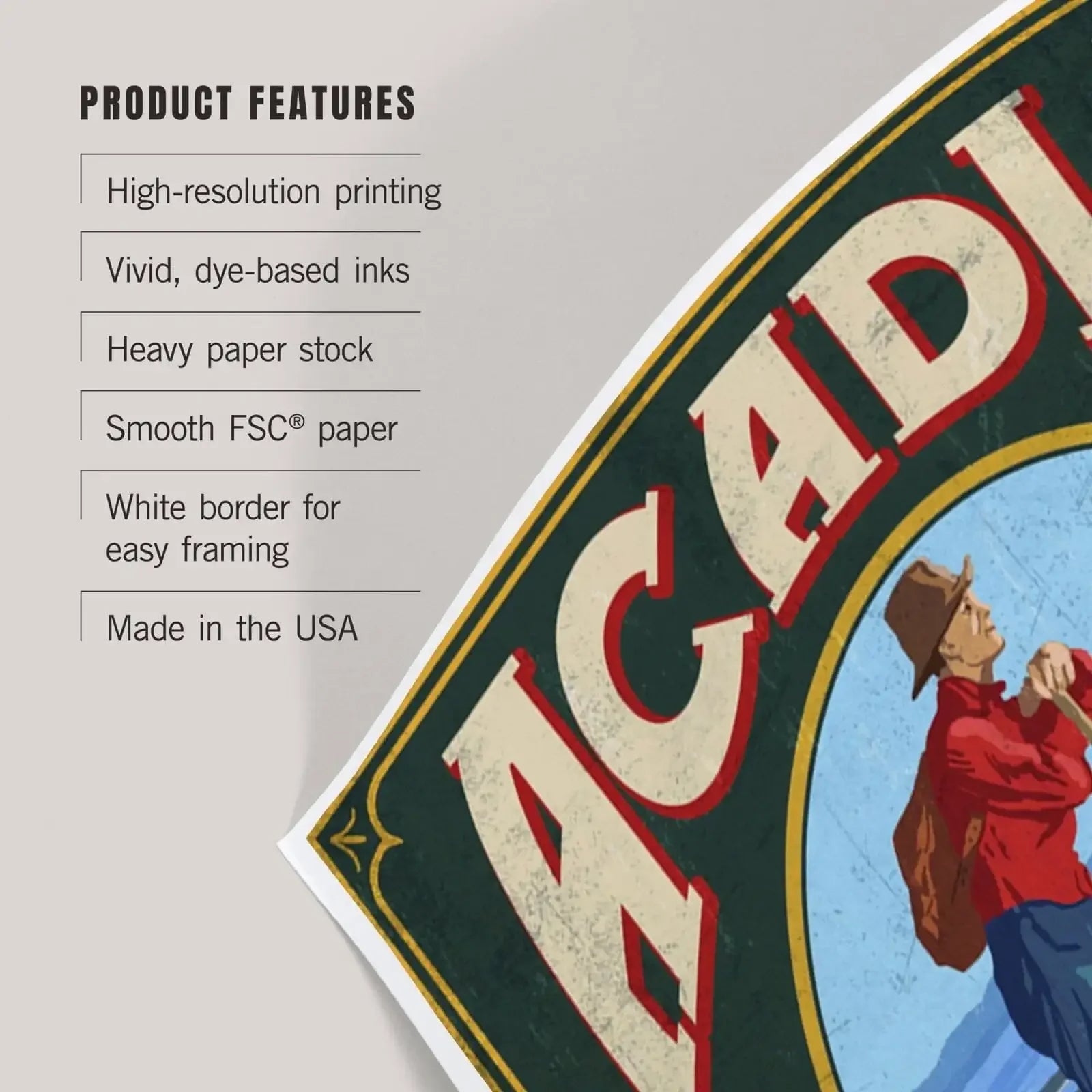 Acadia National Park, Maine, Vintage Hiker Sign art prints, metal