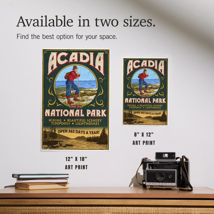 Acadia National Park, Maine, Vintage Hiker Sign, Art & Giclee Prints Art Lantern Press 