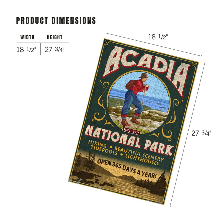 Acadia National Park, Maine, Vintage Hiker Sign, Jigsaw Puzzle Puzzle Lantern Press 