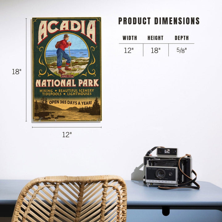 Acadia National Park, Maine, Vintage Hiker Sign, Lantern Press Artwork, Wood Signs and Postcards Wood Lantern Press 