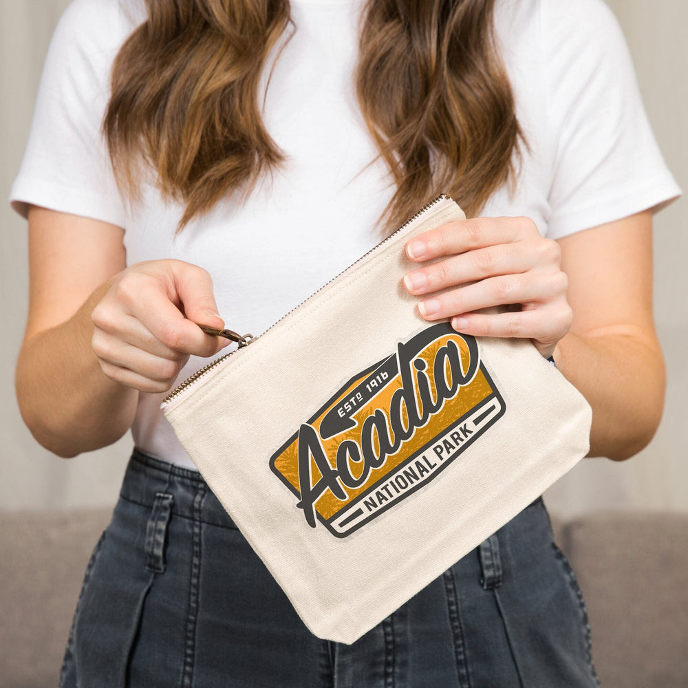 Acadia National Park, Maine, Vintage Map,, Organic Cotton Zipper Pouch, Go Bag Go Bag Lantern Press 
