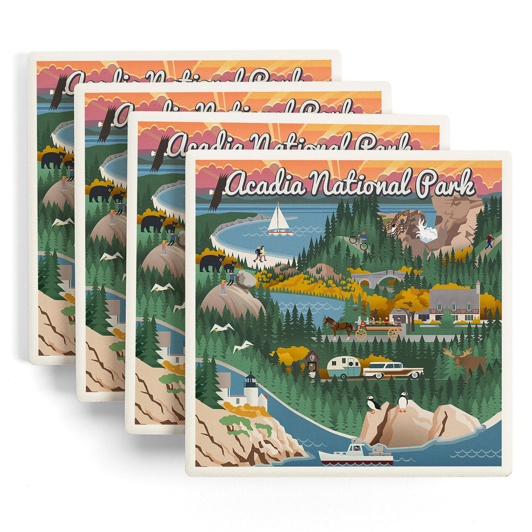 Acadia National Park, Retro View, Coasters Coasters Lantern Press 