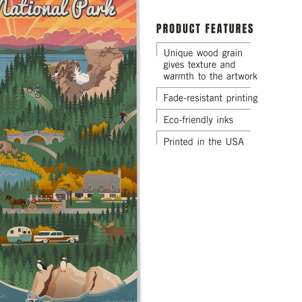 Acadia National Park, Retro View, Lantern Press Artwork, Wood Signs and Postcards Wood Lantern Press 