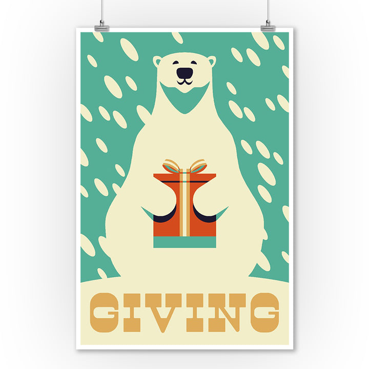 Gift, Polar Bear, Retro Christmas, Art & Giclee Prints - Lantern Press